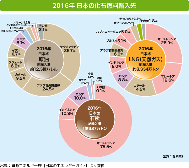 2016年日本の化石燃料輸入先